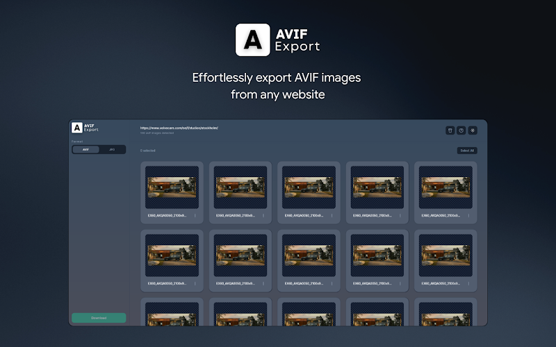 AVIF Export dashboard preview