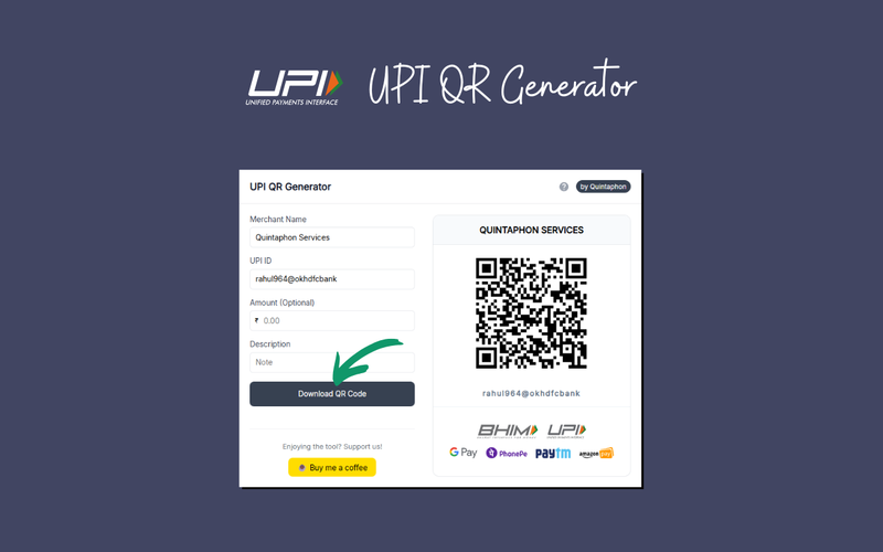 UPI QR Generator dashboard preview