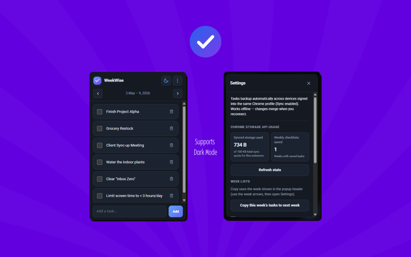 WeekWise dashboard preview