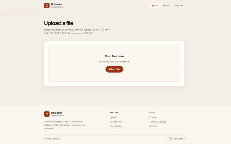 Uploader homepage preview