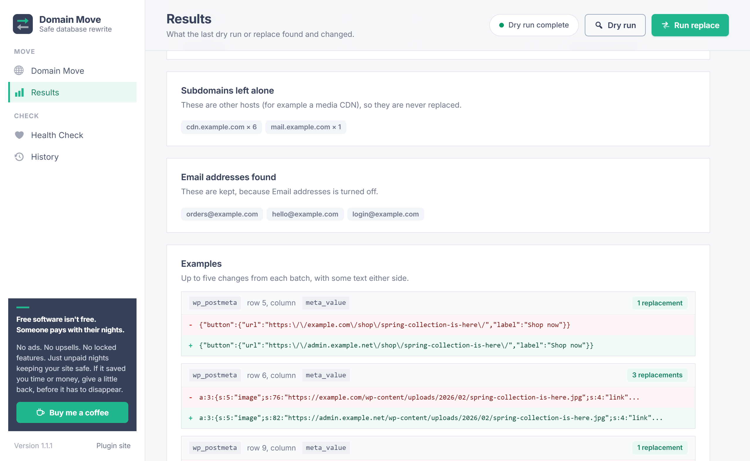Domain Move subdomains and email addresses left alone