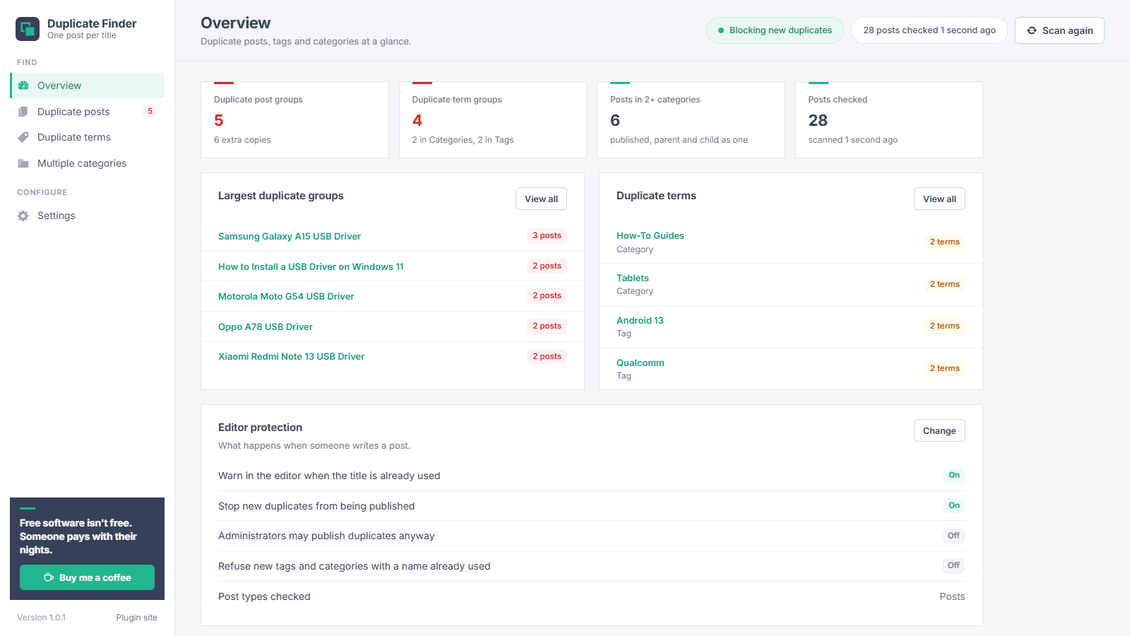 Duplicate Post Finder overview in WordPress