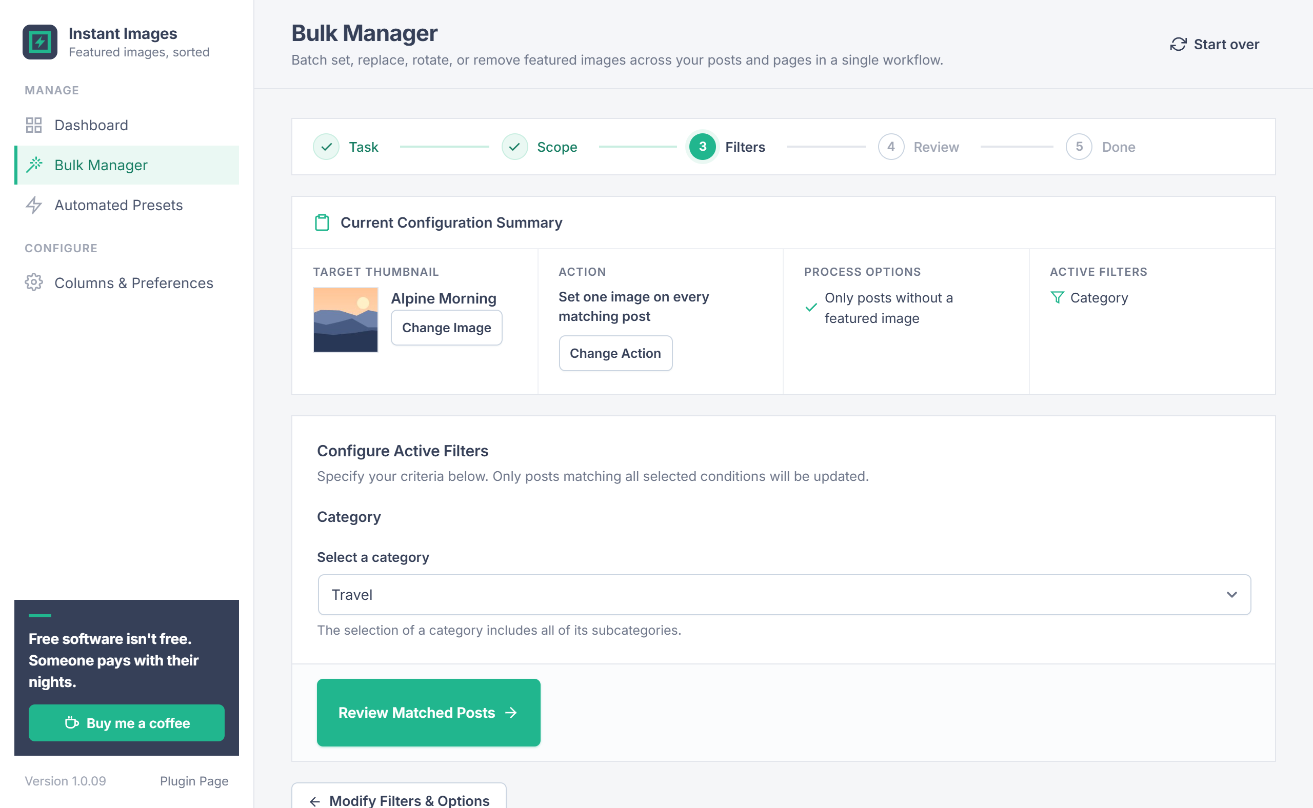 Bulk Manager category filter