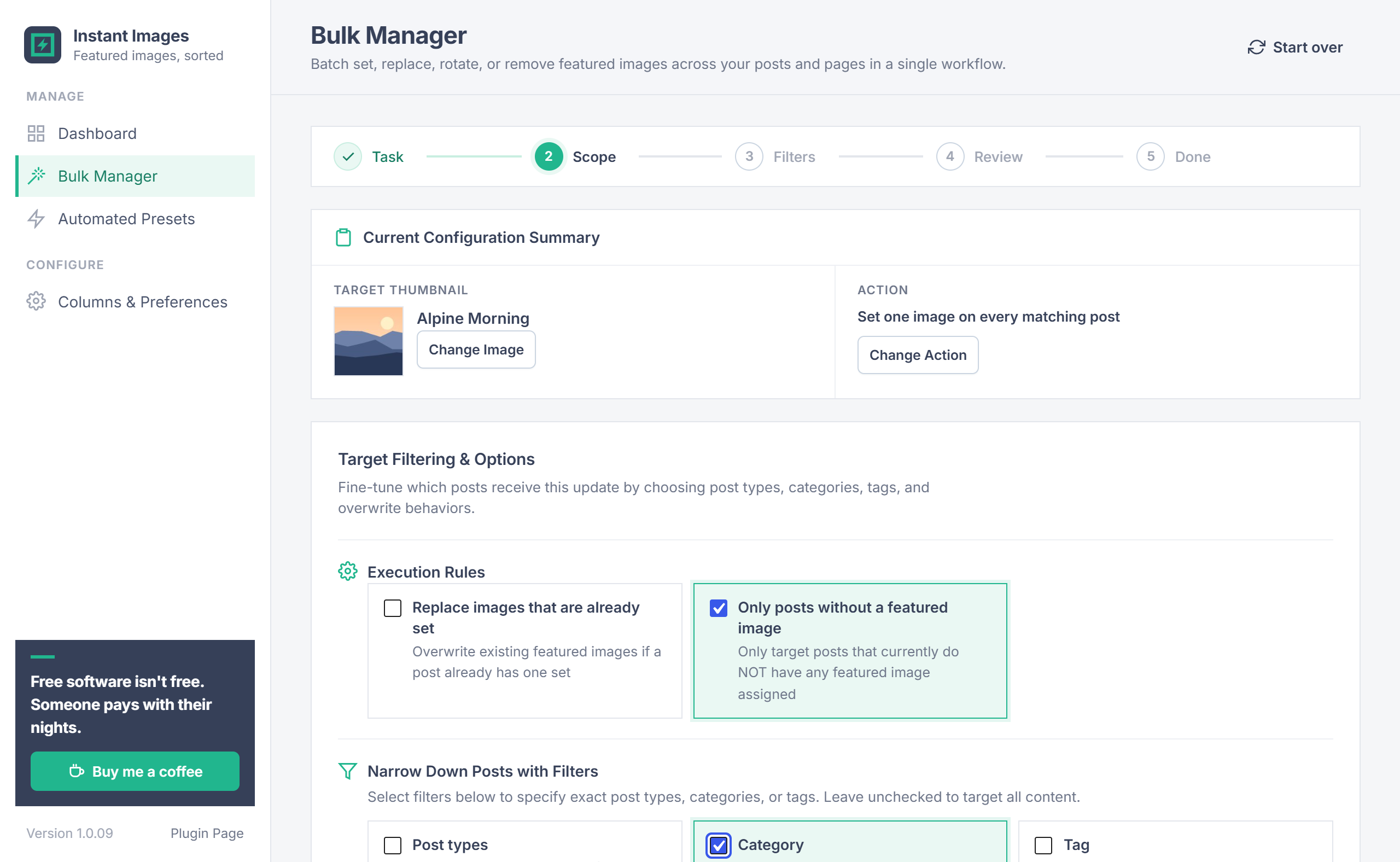 Bulk Manager scope with execution rules and filters